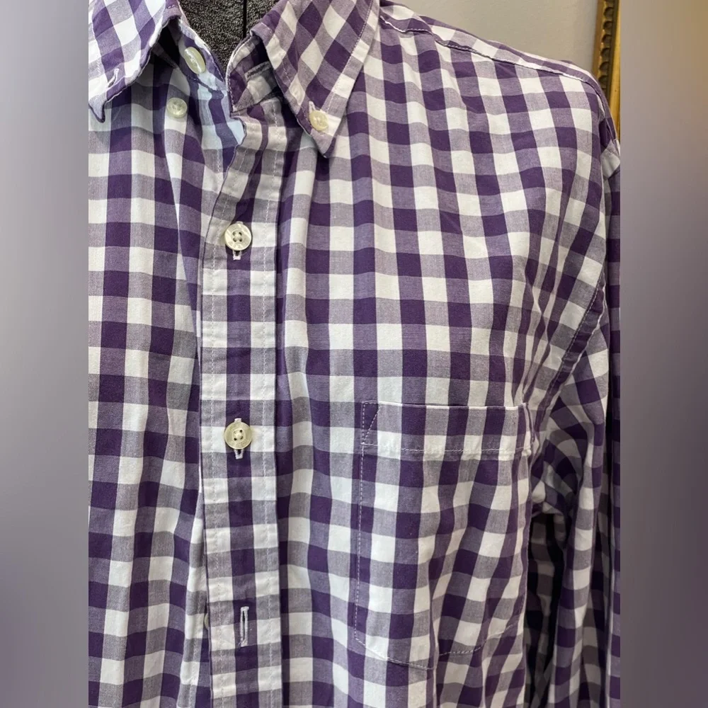 J crew purple‎ white check-button down-size medium-unisex-all cotton! 1980s VTG